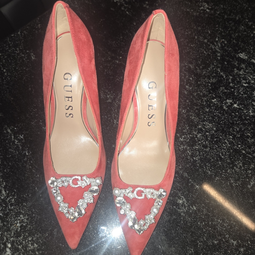 GUESS Red Suede Embellished Women's Heels